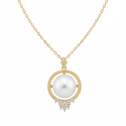 Solid 14k Gold Diamond and Pearl Empress Necklace