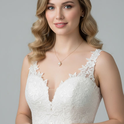 Solid 14k Gold Diamond and Pearl Empress Necklace