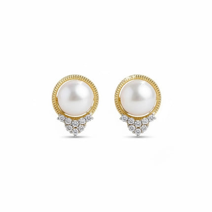 Solid 14k Gold Diamond and Pearl Empress Earrings