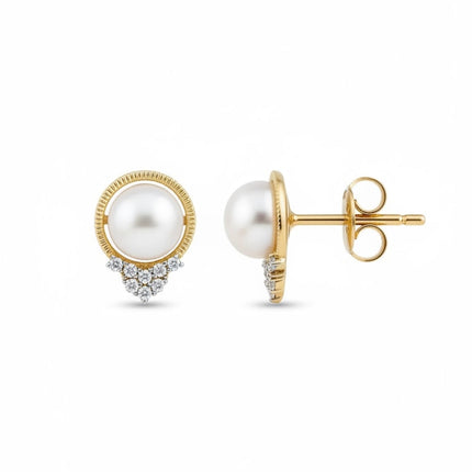 Solid 14k Gold Diamond and Pearl Empress Earrings
