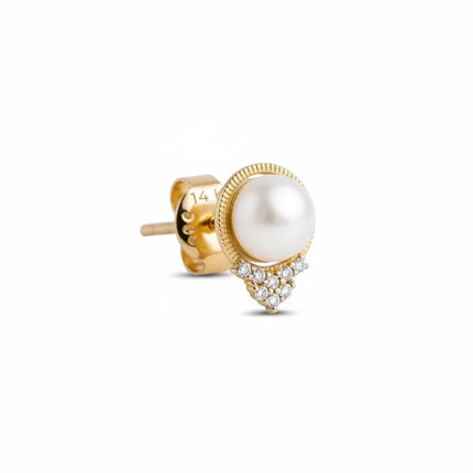 Solid 14k Gold Diamond and Pearl Empress Earrings