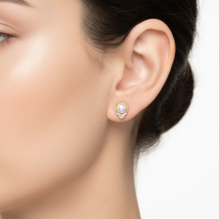Solid 14k Gold Diamond and Pearl Empress Earrings