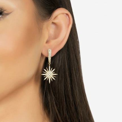 Star Burst Drop Earrings Gold