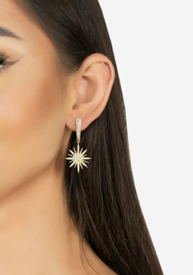 Star Burst Drop Earrings Gold