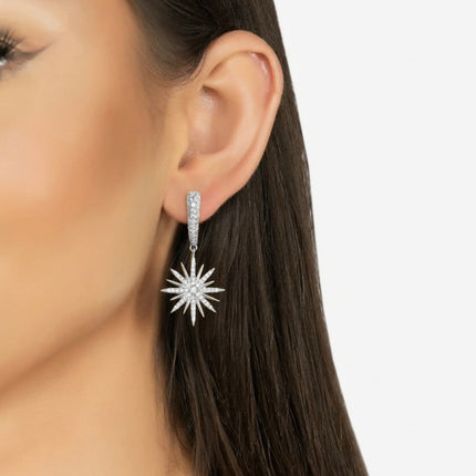 Star Burst Drop Earrings Silver
