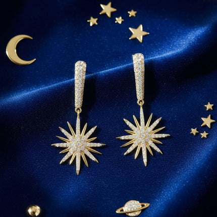 Star Burst Drop Earrings Gold