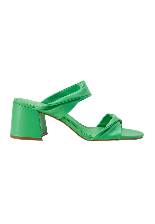 Xaxim Goat Green Leather Mules – 6.5cm Block Heel Slip-On