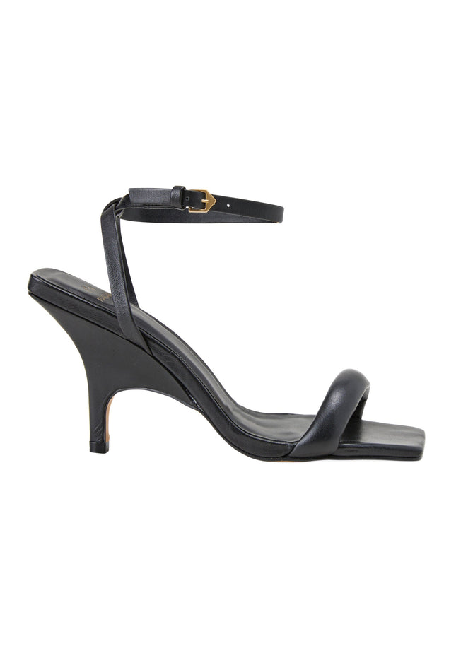 Cortiça Calf Black Leather Sandals – 9cm High Heel Ankle Strap