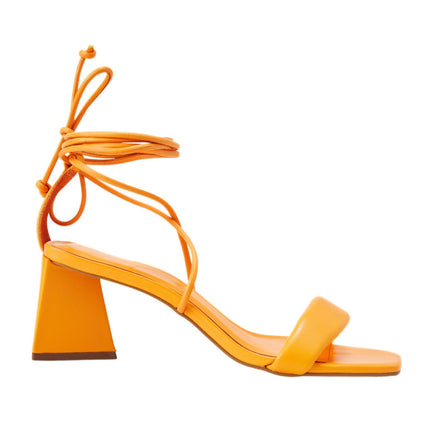 Caúna Calf Orange Leather Strappy Sandals – 6.5cm Block Heel
