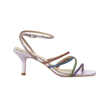 Arca Leather Sandals – 8cm Crystal Straps High Heel Purple