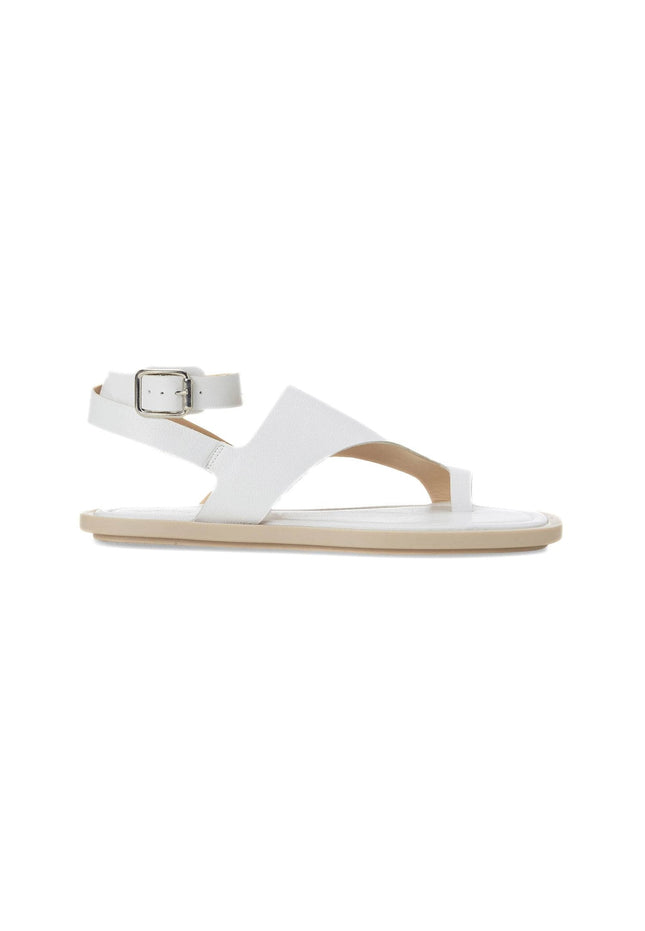 Paineira White Leather Toe-Ring Flat
