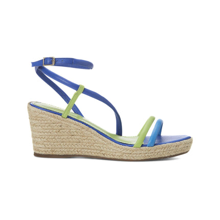 Romã Blue Leather Espadrille Wedges – Jute Platform