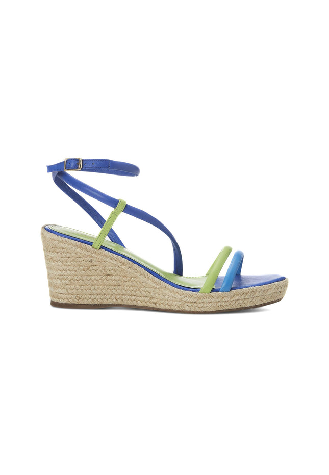 Romã Blue Leather Espadrille Wedges – Jute Platform