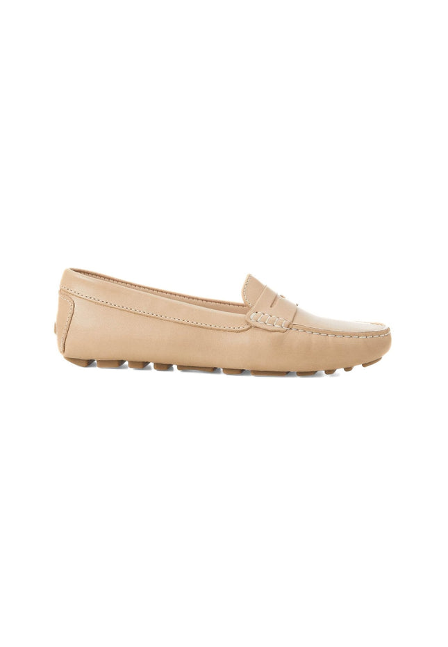 Angico Calf Beige Leather Penny Loafers – Flat