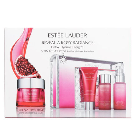 ESTEE LAUDER - Nutritious Super-Pomegranate Reveal a Rosy Radiance Set: Moisture Creme+ Milky Lotion Light+ Lotion+ Cleansing Fo