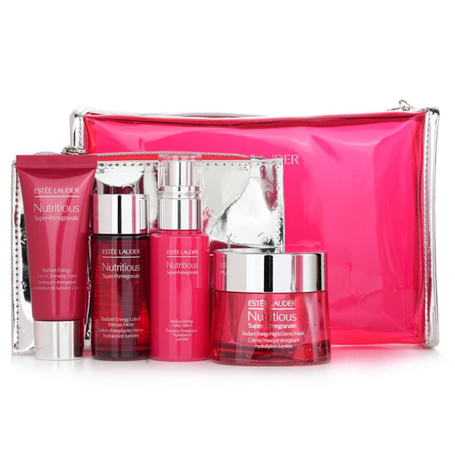 ESTEE LAUDER - Nutritious Super-Pomegranate Nourish All Night Set: Night Creme+ Milky Lotion+ Lotion Intense Moist+ Cleansing Fo