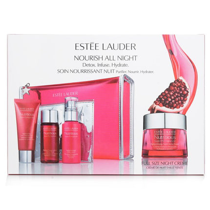 ESTEE LAUDER - Nutritious Super-Pomegranate Nourish All Night Set: Night Creme+ Milky Lotion+ Lotion Intense Moist+ Cleansing Fo