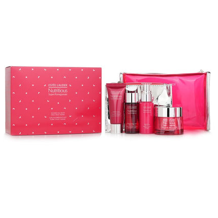ESTEE LAUDER - Nutritious Super-Pomegranate Nourish All Night Set: Night Creme+ Milky Lotion+ Lotion Intense Moist+ Cleansing Fo