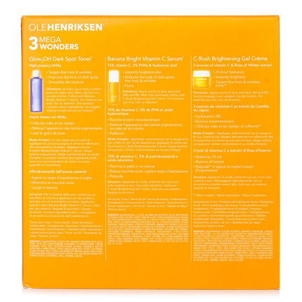 OLE HENRIKSEN - 3 Mega Wonders Set: Banana Bright Vitamin C Serum 15ml + Glow2OH Dark Spot Toner 190ml + C-Rush Brightening Gel
