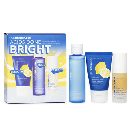 OLE HENRIKSEN - Acids Done Bright Set: Lemonade Smoothing Scrub 30g + Glow2OH Dark Spot Toner 65ml + Dewtopia 20% Acid Night Tre