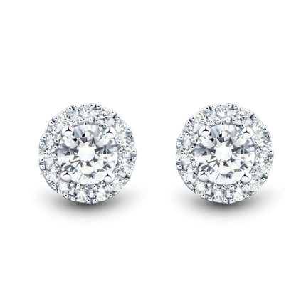 1 CTW AGI Certified Lab Grown Diamond Halo Stud Earrings in 14K White Gold (F-G/Vs)