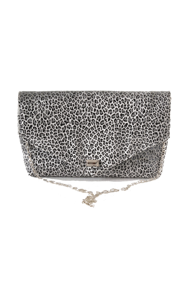 Leopard Silver Envelope Clutch