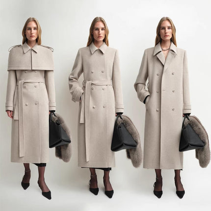 Fireladyfur Women's Alpaca Wool Coat With Detachable Cape "Elegant Silhouette"