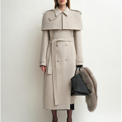 Fireladyfur Women's Alpaca Wool Coat With Detachable Cape "Elegant Silhouette"