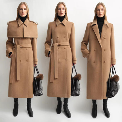 Fireladyfur Women's Alpaca Wool Coat With Detachable Cape "Elegant Silhouette"