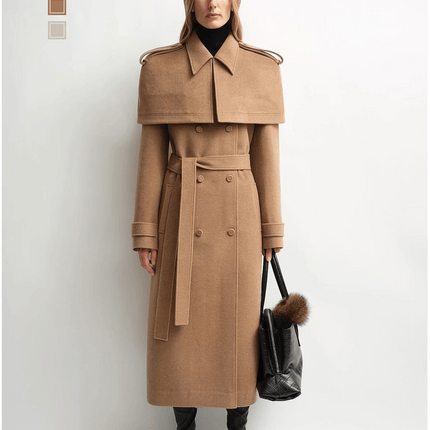 Fireladyfur Women's Alpaca Wool Coat With Detachable Cape "Elegant Silhouette"