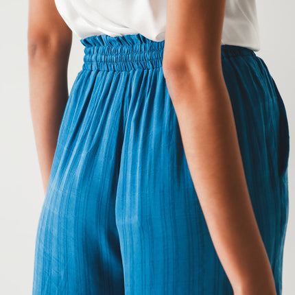 Wide Leg Drawstring Pants in Blue
