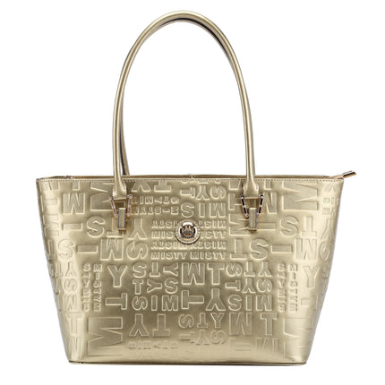 Misty Metallic Shine  Genuine Leather Tote   [Made in Italy]