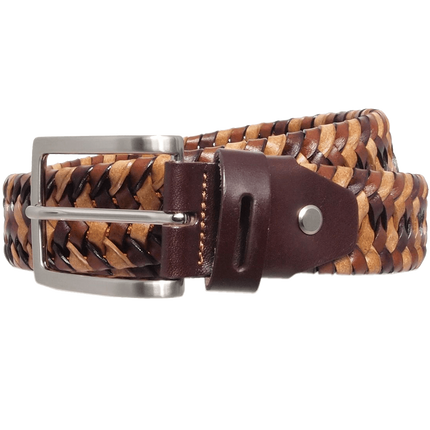 34 Mm Tri-Color Elastic Weave Belt Brown