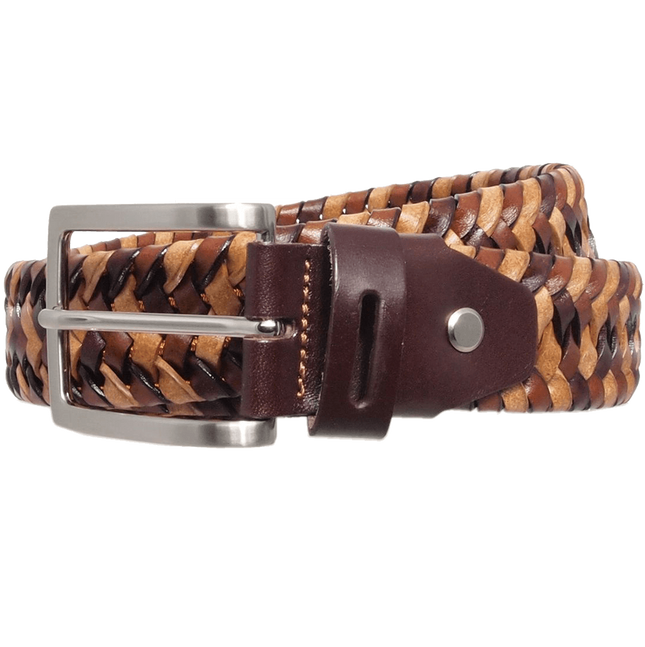 34 Mm Tri-Color Elastic Weave Belt Brown