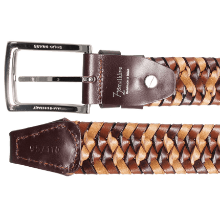 34 Mm Tri-Color Elastic Weave Belt Brown