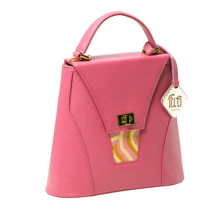 TATI BODUCH Designer Handbag, AGATE Mini Collection, Genuine Leather: Pink, Knitwear: Pink