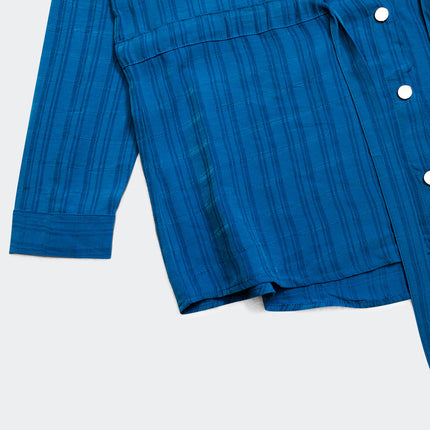 Tie Waist Long Sleeve Shirt in Blue
