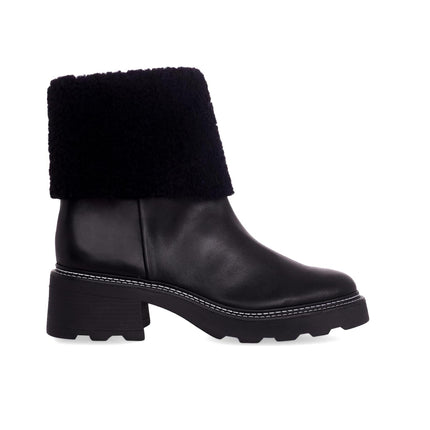 Andira Black Leather Ankle Boots – 5cm Block Heel Shearling Lug Sole