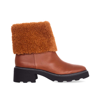 Andira Black Leather Ankle Boots – 5cm Block Heel Shearling Lug Sole