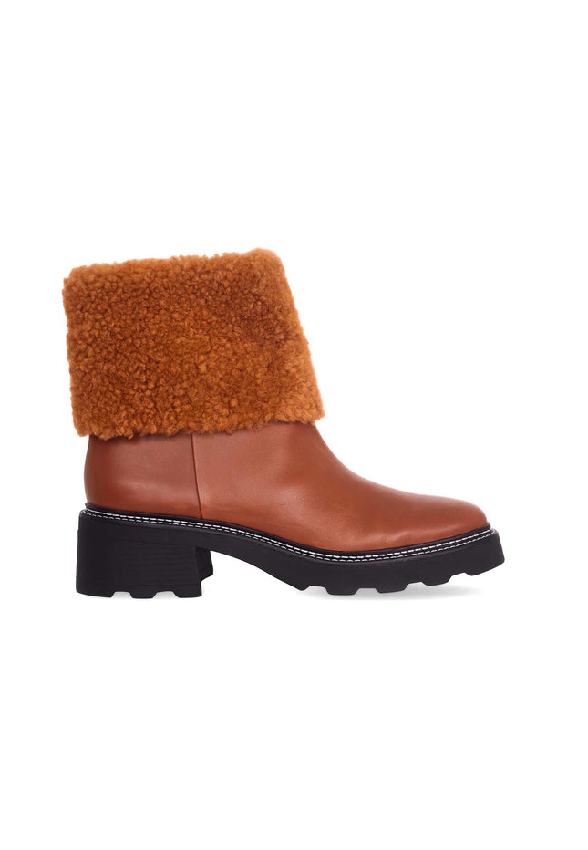 Andira Black Leather Ankle Boots – 5cm Block Heel Shearling Lug Sole