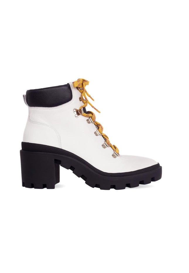 Vriesea White Leather Combat Boots – 9cm Block Heel