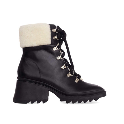 Cassia Black Calf Leather Combat Boots – 7.8cm Heel