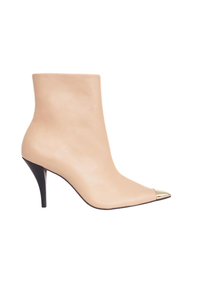 Inga Calf Beige Leather Ankle Boots – 8.7cm Pointed-Toe