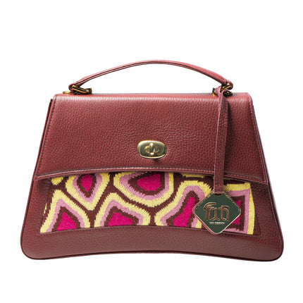 TATI BODUCH Designer Handbag, JASPER Collection, Genuine Leather: Brown, Knitwear: Magenta