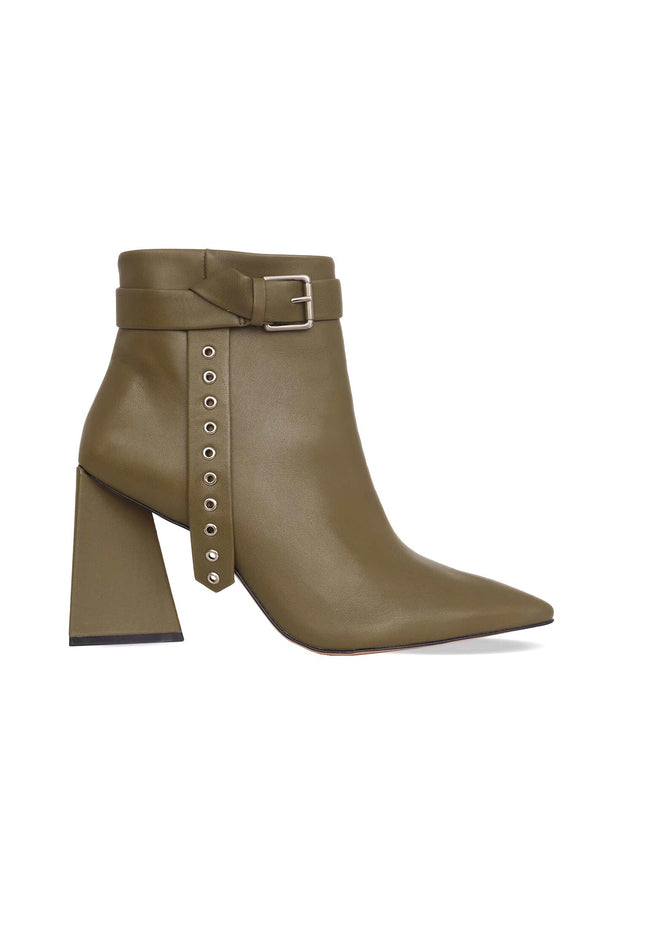 Salvia Leather Ankle Boots – 9cm Pointed Toe Green