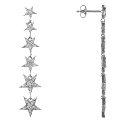 Graduated Star Drop Earrings Sterling Silver