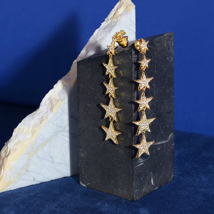 Graduated Star Drop Earrings Sterling Silver