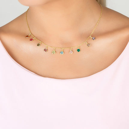 Florence Multi Coloured Gemstone Necklace Gold