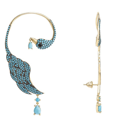Bird Paradise Ear Climber Turquoise Gold Right