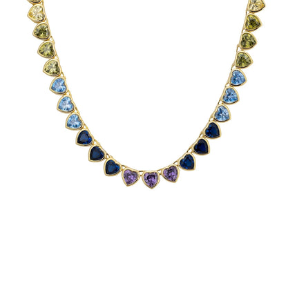 Heart Garland Rainbow Gemstone Necklace Gold